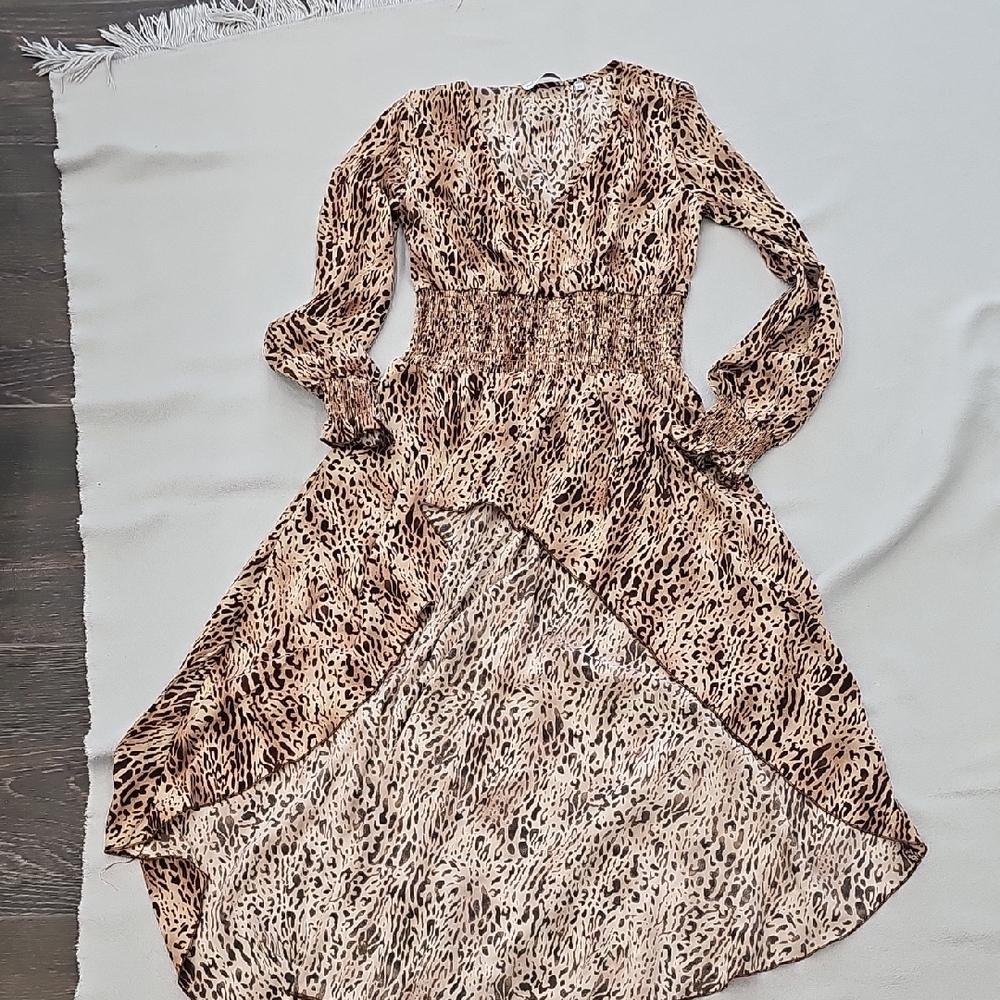 Patrizia Luca Animal Print Long Sleeve Dress